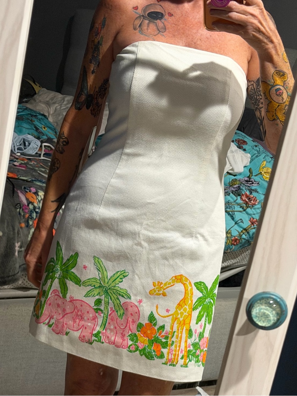 NWT Lilly Pulitzer Jungle on Parade White Strapless Adina Dress Sz 8 💚 🦒 🐘 - Picture 11 of 11